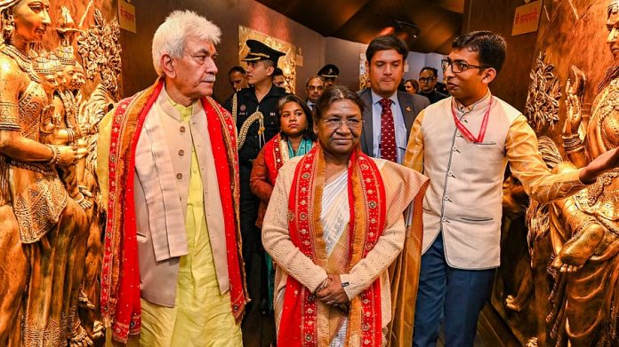 President Droupadi Murmu with Jammu and Kashmir Lt. Governor Manoj Sinha and others visit Mata Vaishno Devi shrine, in Reasi district