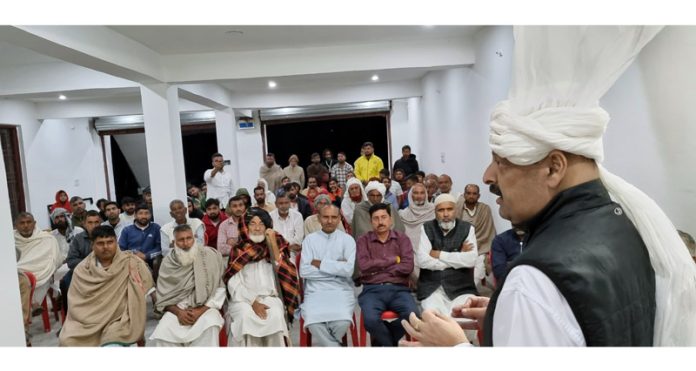 Senior BJP leader Devender Singh Rana addressing a gathering on Monday.