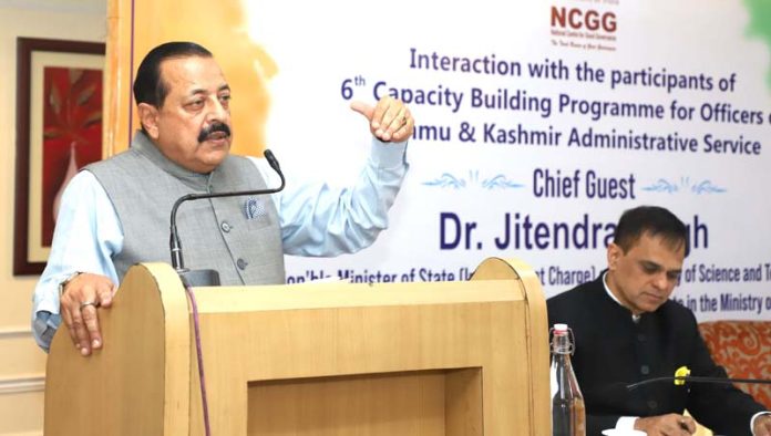 Union Minister Dr. Jitendra Singh addressing the 6th Capacity Building Programme for officers of J&K Administrative Services organized by the National Centre for Good Governance at New Delhi on Thursday.