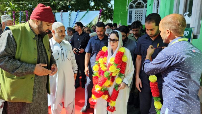 J&K Waqf Board Chairperson Dr Darakhshan Andrabi during visit to Sufi Shrine at Qaimuh in South Kashmir.