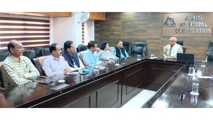 Jammu Mayor Rajinder Sharma in a meeting with principals of prominent colleges of Jammu.