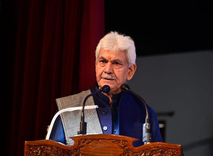 LG Manoj Sinha addressing a function in Srinagar on Friday.