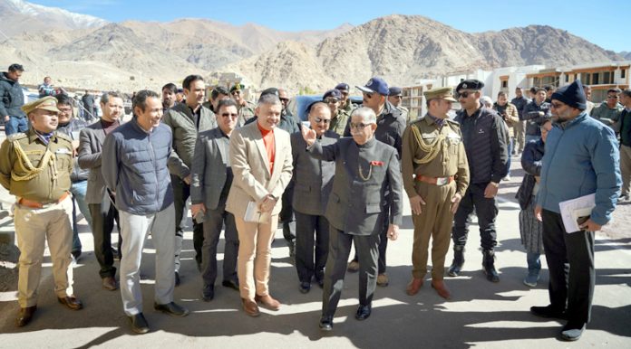 LG Ladakh Brig (Retd) B D Mishra inspecting arrangements for the visit of President Droupadi Murmu in Leh.
