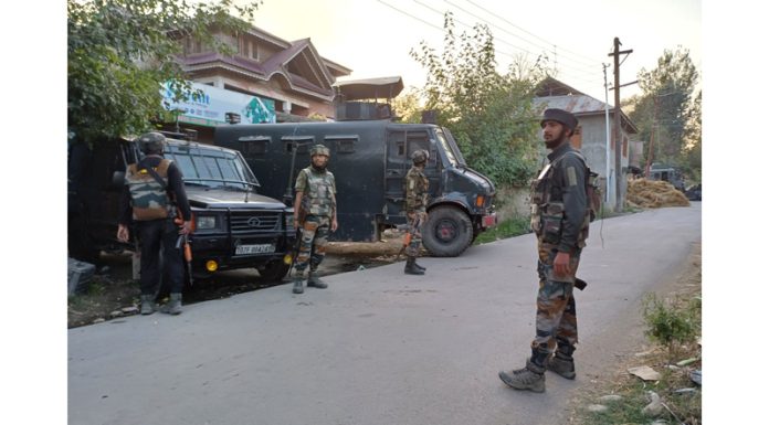 Troops during encounter at village Kujjar in Kulgam district. — Excelsior/Sajad Dar