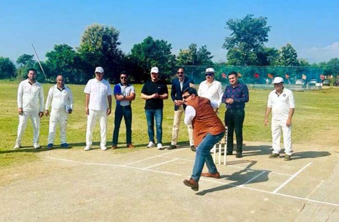 Arun Gupta, President Chamber of Commerce and Industry and J&K Veterans Cricket Association in action during inaugural event.