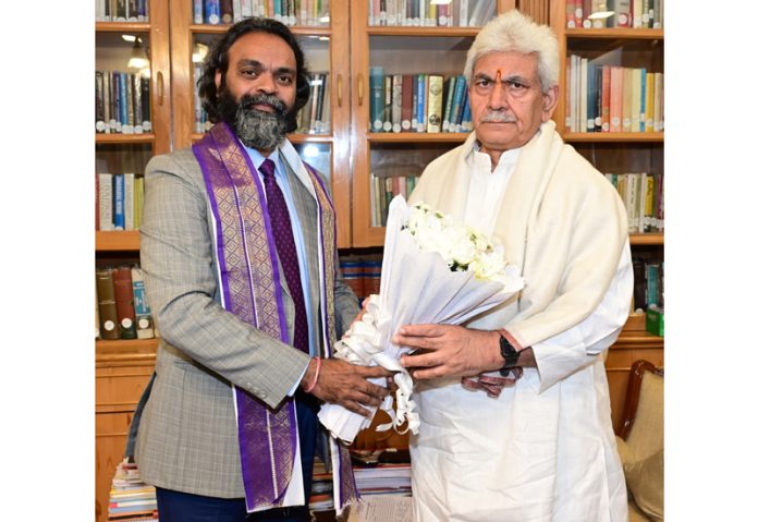 Lieutenant Governor Manoj Sinha meeting Prof Sudhakar Yedla, Director NIT Srinagar.