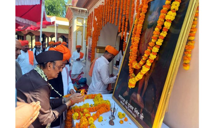 Dr Karan Singh paying tribute to Maharaja Gulab Singh on his 231st birth anniversary on Saturday.