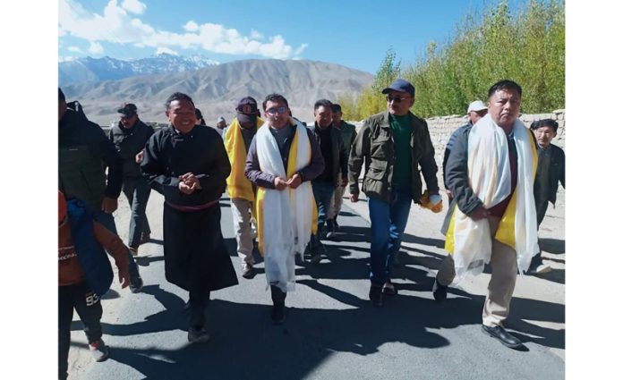 MP Ladakh Jamyang Tsering Namgyal reviewing developmental projects in Ladakh.