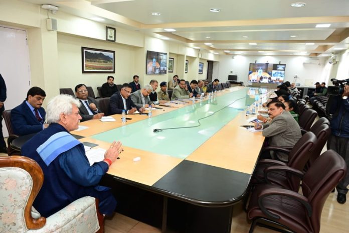 Lt Governor chairing a meeting with senior officers of Civil and Police Administration on Friday.