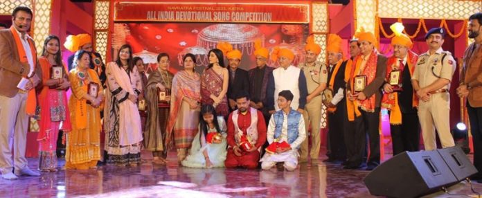 Winners of the All India Devotional Song Competition and the guests in Katra on Tuesday.