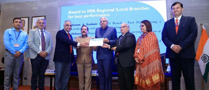 Dr Ashok Bhan and BR Sharma receiving an award from Vice-President Jagdeep Dhankhar in New Delhi on Tuesday.