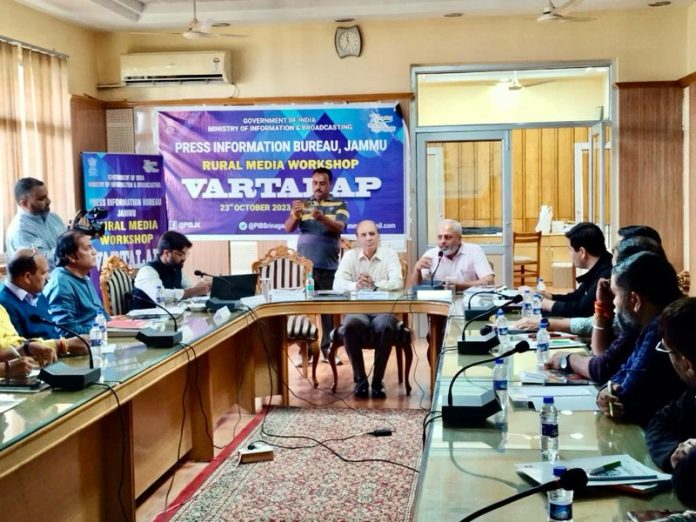 Rajinder Chaudhry, ADG, PIB, Northern Region addressing Vartalap programme at Katra on Monday.