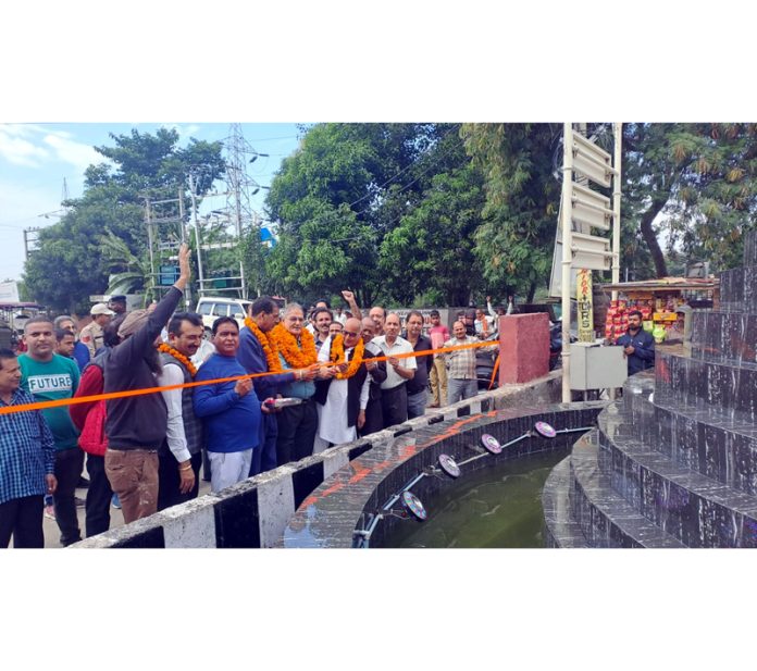 Former Dy CM and senior BJP leader, Kavinder Gupta inaugurating a fountain at Fawara Chowk Chhani Himmat on Sunday.