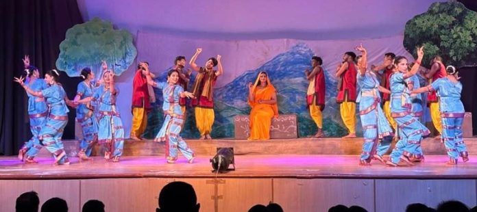 Artists presenting 16th show of 'Mata Ki Kahani' during Navratra Festival at Katra on Tuesday.