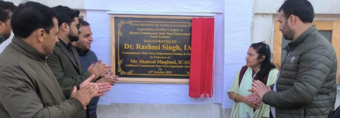 Commissioner State Taxes Dr Rashmi Singh inaugurating repair, renovation work at office of Dy. Comm (ST) in Lower Munda.