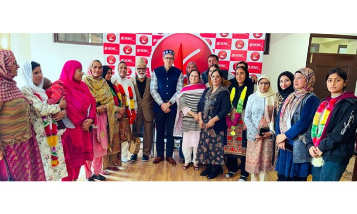 NC vice president, Omar Abdullah during meeting with Women Wing office bearers for District Kupwara, at Party office, Srinagar.