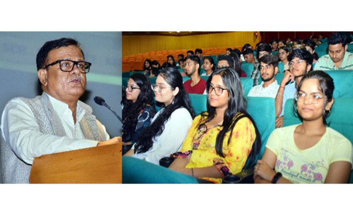 Prof. Pragati Kumar, Vice Chancellor, SMVDU addressing the students during a function on Wednesday.