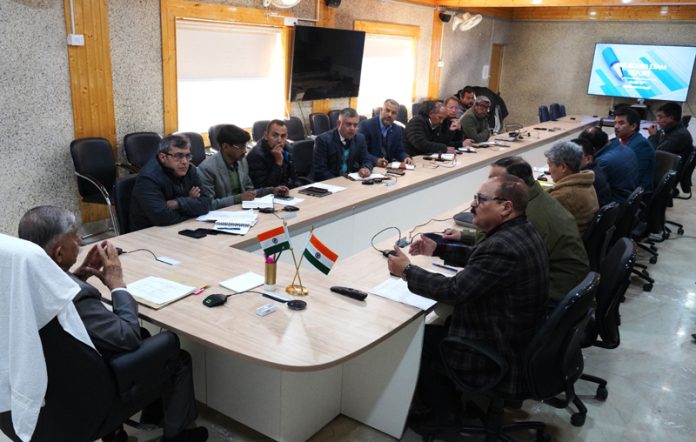 LG Ladakh, Brigadier (Retd.) B D Mishra chairing a meeting on Monday.