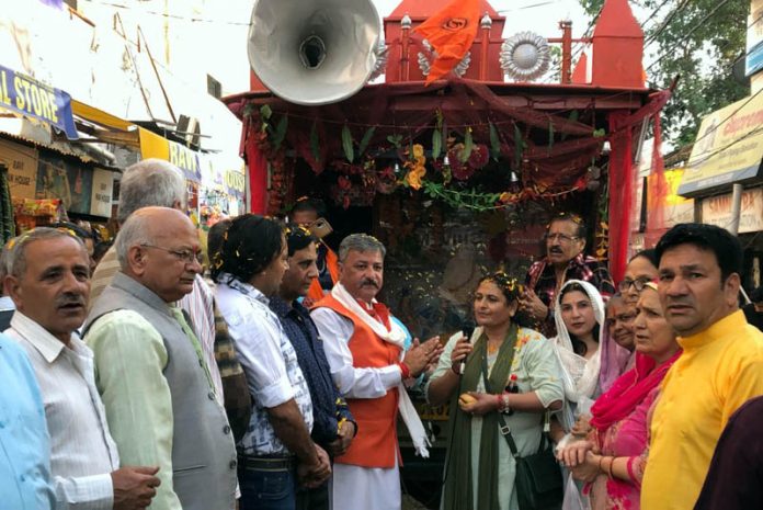 A glimpse of Rath Yatra of Hindu deities taken out in Jammu on Friday.