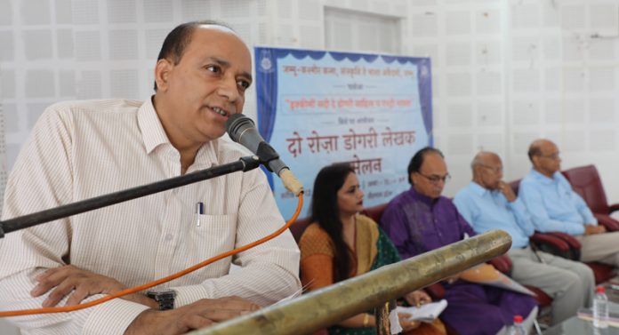 Secretary JKAACL speaking at the inaugural of 2-day Dogri writers conference in Jammu on Thursday.