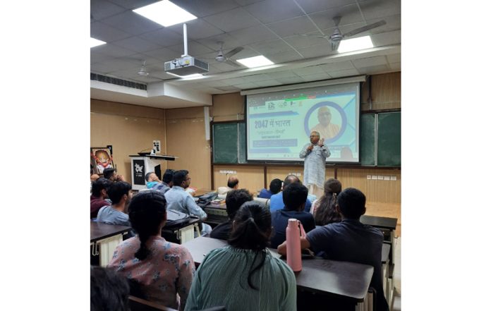 A speaker addressing the gathering during an event organised by IIT Jammu at the Kot Bhalwal campus of the institution on Wednesday.