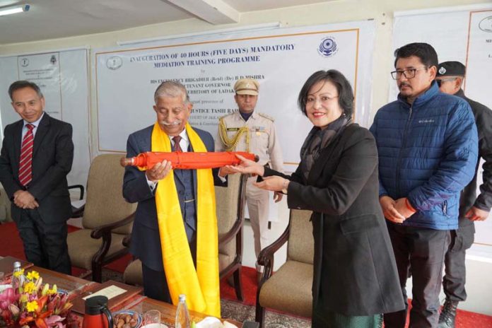 LG Ladakh Brigadier (retired) BD Mishra during inauguration ceremony of a mediation training programme for advocates at Leh.