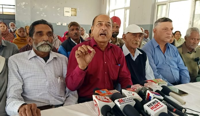 Sham Lal Basson, JMC Councillor along with others addressing a press conference at Jammu on Thursday.