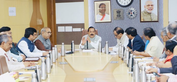 Union Minister Dr Jitendra Singh chairing a meeting of all the Science Secretaries to prepare a roadmap for a public outreach campaign in Science, Technology & Innovation, at New Delhi.