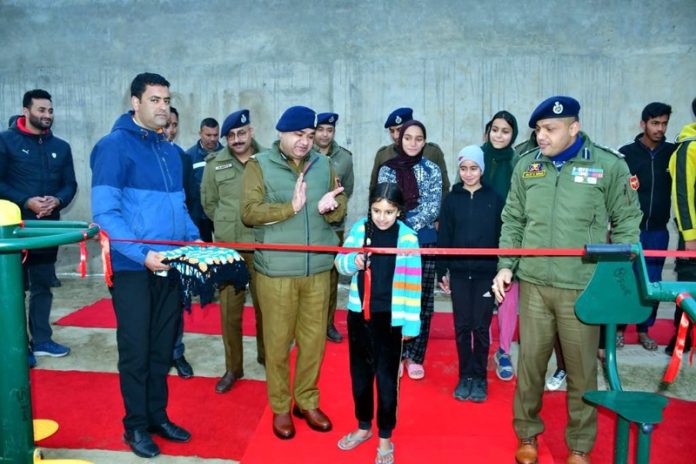 IGP Kashmir V K Birdi during inauguration of open air gymnasium at Bemina on Monday.