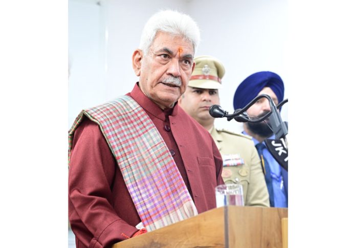 LG Manoj Sinha addressing the JMC Councillors on Tuesday. Another pic on page 9.
