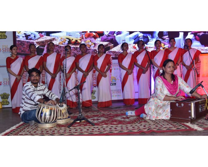 Students performing during Kala Utsav event in Jammu on Wednesday.