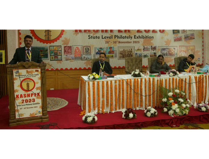 Col Vinod Kumar, Chief Postmaster General, J&K Circle addressing a function held in Jammu on Wednesday.