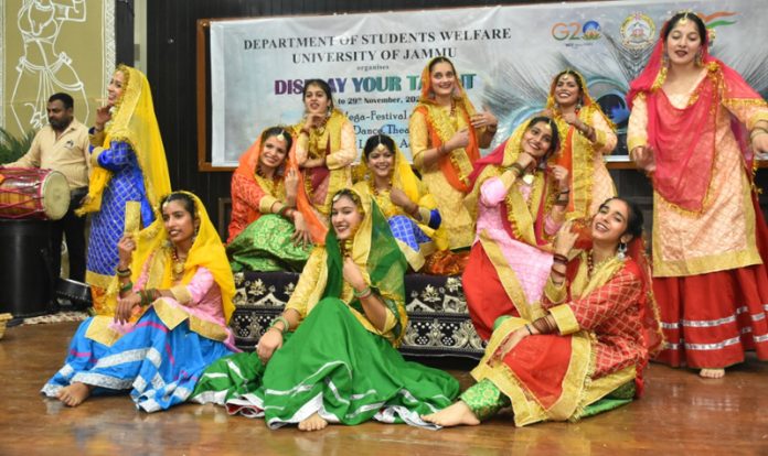 Students performing a cultural item on the concluding day of the Display Your Talent programme at University of Jammu on Wednesday.