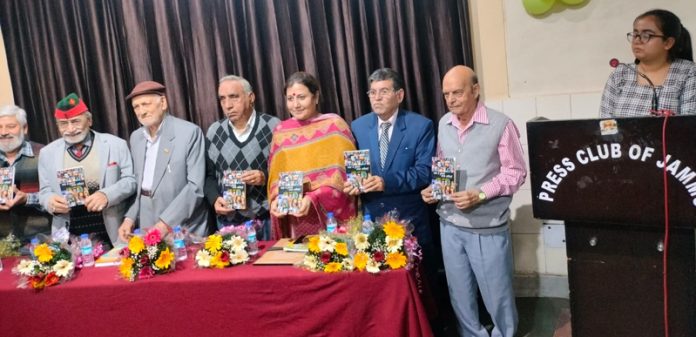 Dignitaries releasing book of Ashok Sharma Vishisht during a function in Jammu on Thursday. -Excelsior/Rakesh