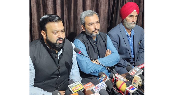 Ex-Councillors of JMC addressing a press conference at Jammu on Thursday.