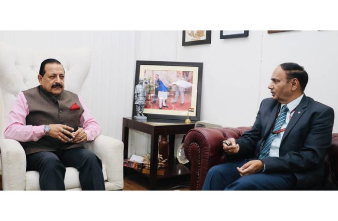 Chief Information Commissioner (CIC) of India, Hiralal Samariya calling on Union Minister Dr Jitendra Singh at New Delhi on Sunday.