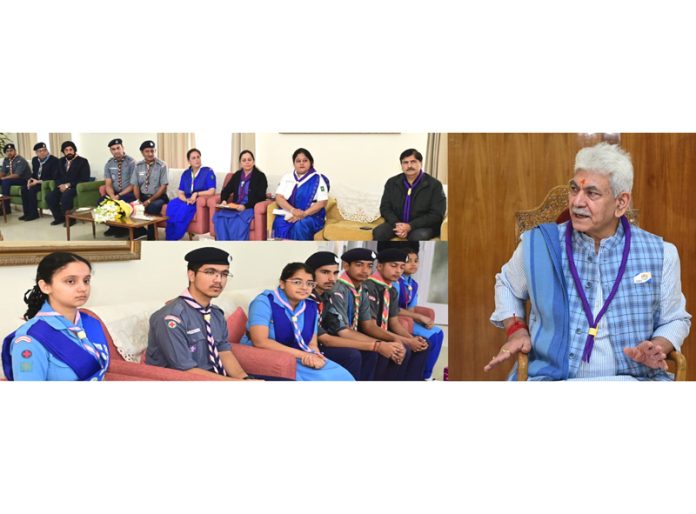 LG Manoj Sinha meeting with 'Bharat Scouts & Guides' delegation on Wednesday.