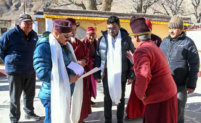 Advisor to LG Ladakh, Dr Pawan Kotwal along with other officers in a Zanskar village of Kargil district.
