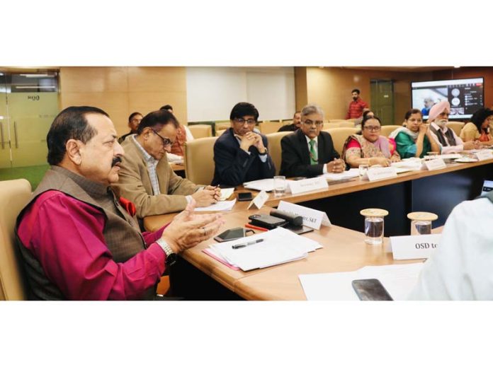 Union Minister Dr. Jitendra Singh chairing the joint monthly meeting of all the Science Secretaries at Technology Bhavan, New Delhi on Wednesday.