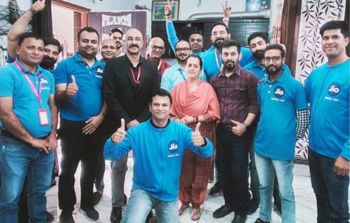 Officials of Reliance Jio after launching Jio AirFiber services in Jammu on Thursday.