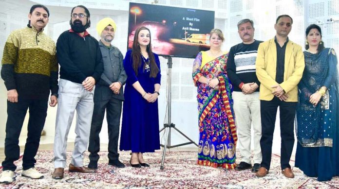 Team Jammu chairman Zorawar Singh Jamwal and other guests during release of short film “Helmet”.
