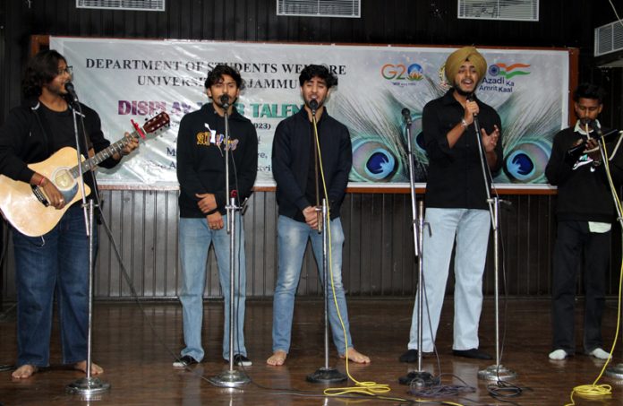Western group song being presented by a participating team during the Display Your Talent at JU on Monday. -Excelsior/Rakesh