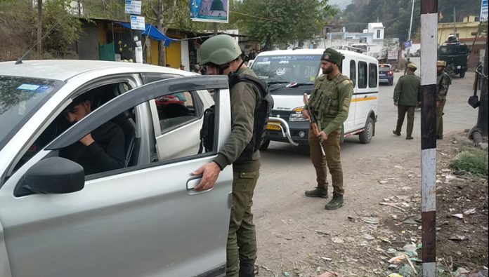 Security personnel conducting searches in Poonch on Sunday.
