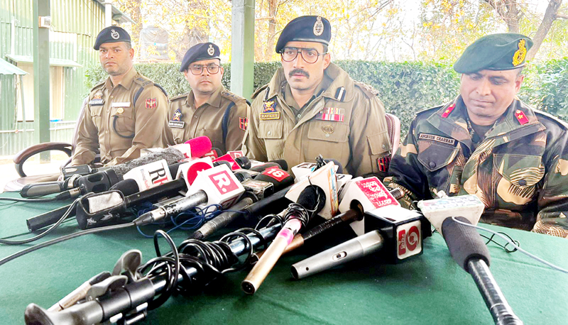 Senior officers addressing a press conference in Kulgam on Friday.      —Excelsior/Sajad Dar