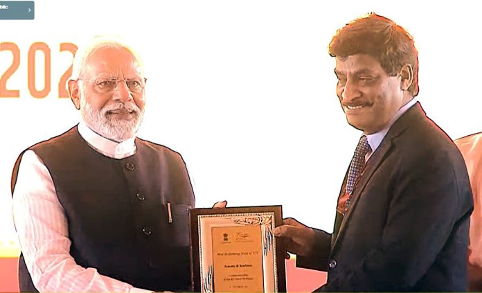 PM Narendra Modi awarding CS Dr AK Mehta in New Delhi on Tuesday.