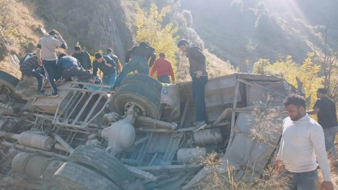 MIngled remains of bus that met with tragic accident in Doda on Wednesday. -Excelsior/Tilak Raj