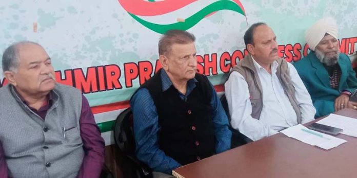 Madan Lal Chalotra, Chairman of the JKPCC’s OBC Wing, chairing a meeting at party office in Jammu on Sunday.