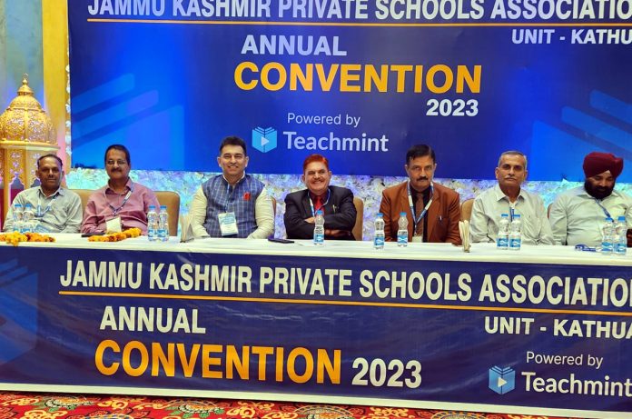 Speakers at J&K Private Schools Association's annual convention at Kathua.