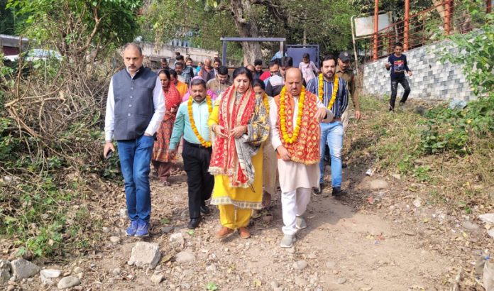 BJP general secretary and former Minister, Dr D K Manyal and former Dy Mayor and spokesperson BJP, Purnima Sharma kick starting the work of Tawi Ghat near Balram Ji Mandir on Tuesday.