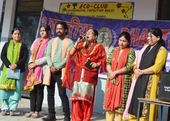 Artists performing during a play staged by BLSKS in Jammu on Tuesday.